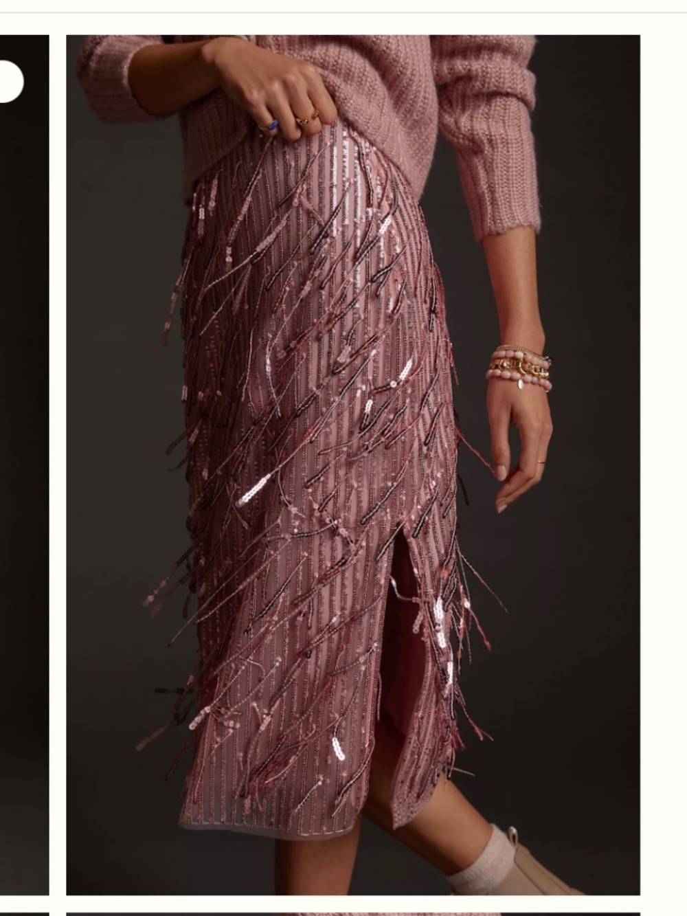 Anthropologie Maeve Fringed Sequined Midi Skirt